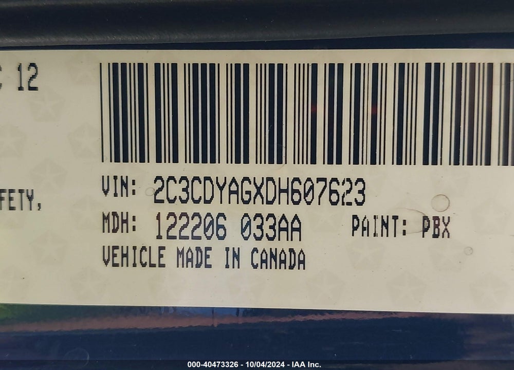 2013 DODGE CHALLENGER SXT VIN: 2C3CDYAGXDH607623