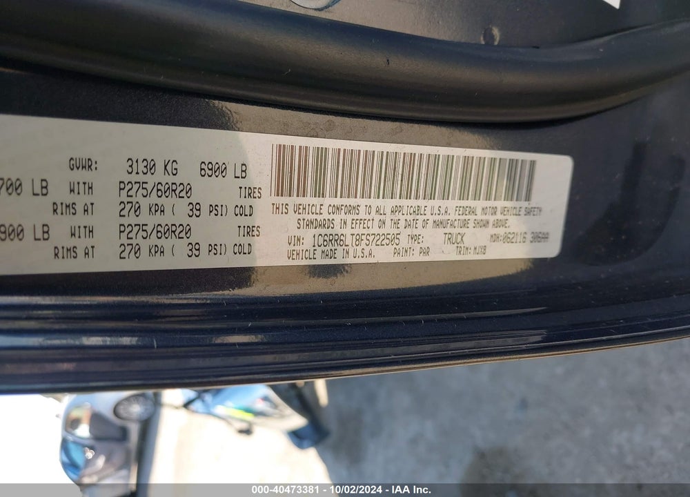 2015 LONE RAM 1500  STAR VIN: 1C6RR6LT8FS722505