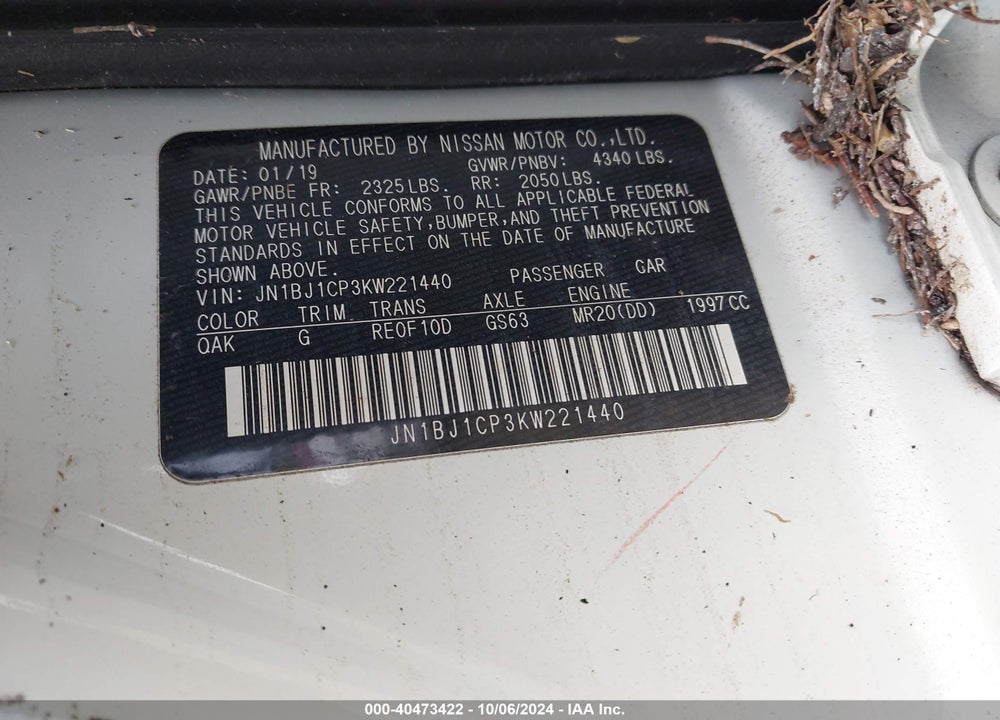 2019 NISSAN ROGUE SPORT S VIN: JN1BJ1CP3KW221440