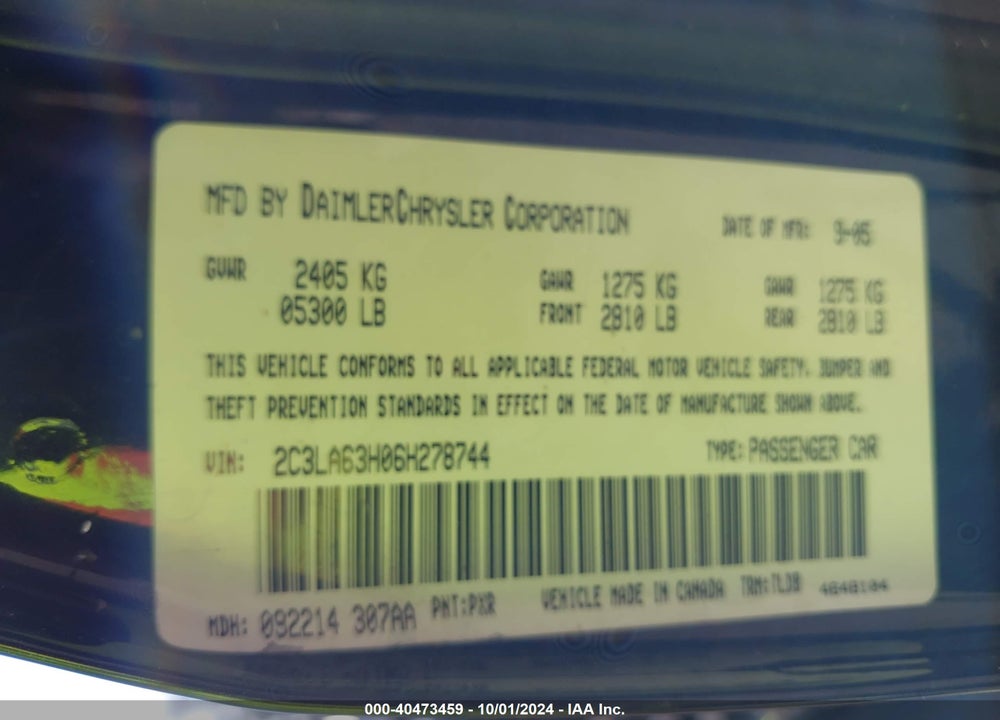 2006 CHRYSLER 300C VIN: 2C3LA63H06H278744