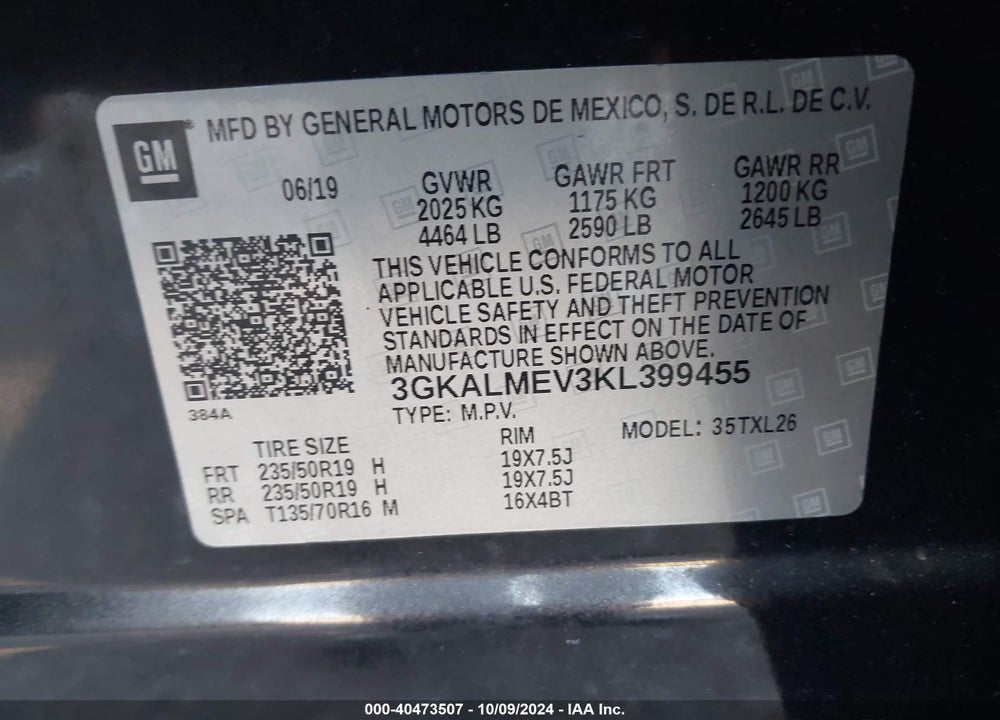 2019 GMC TERRAIN SLE VIN: 3GKALMEV3KL399455