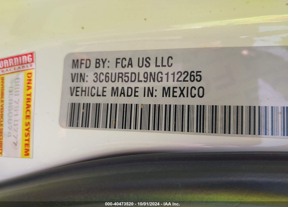 2022 RAM 2500 BIG HORN 4X4 6'4 BOX VIN: 3C6UR5DL9NG112265