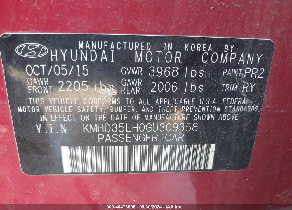 2016 HYUNDAI ELANTRA GT VIN: KMHD35LH0GU309358