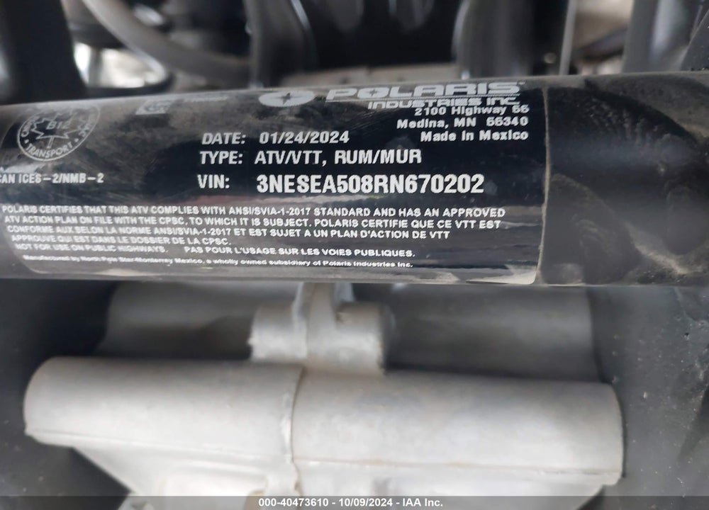 2024 POLARIS SPORTSMAN VIN: 3NESEA508RN670202