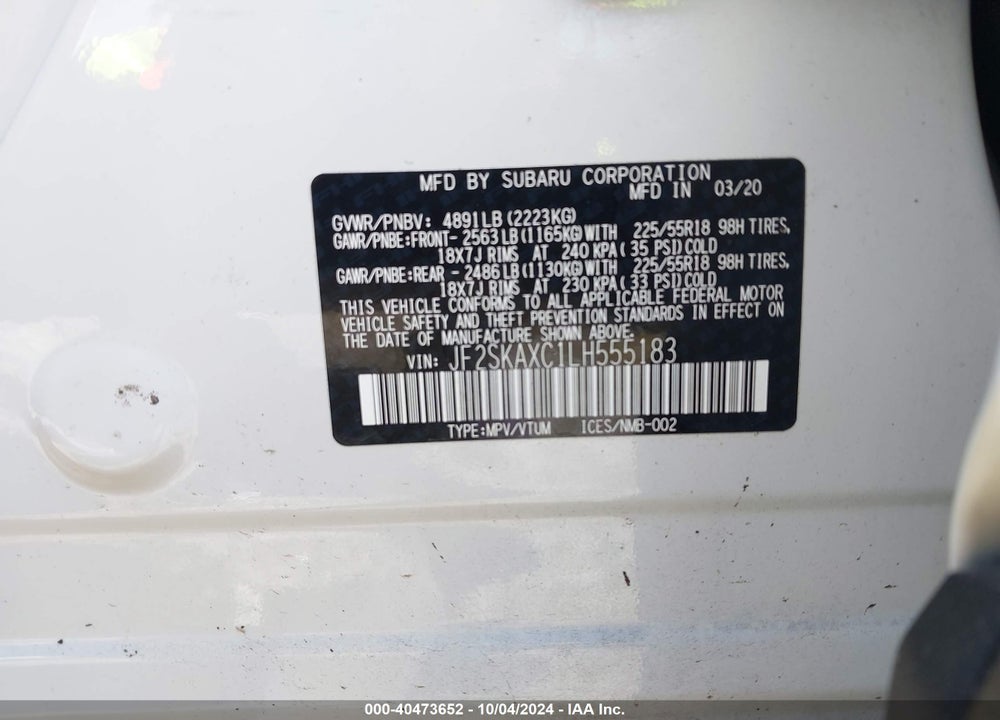 2020 SUBARU FORESTER TOURING VIN: JF2SKAXC1LH555183