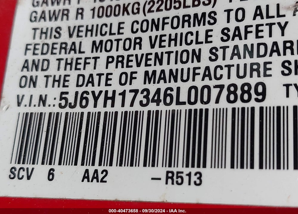2006 HONDA ELEMENT LX VIN: 5J6YH17346L007889