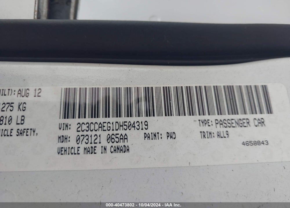 2013 CHRYSLER 300C VIN: 2C3CCAEG1DH504319