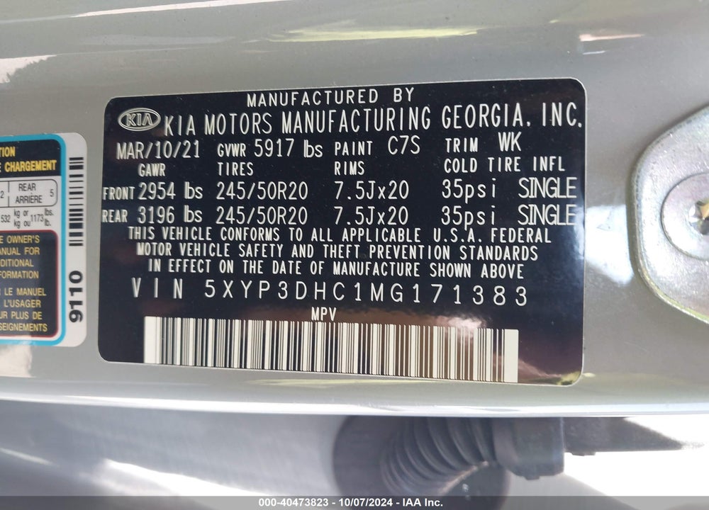 2021 KIA TELLURIDE EX VIN: 5XYP3DHC1MG171383