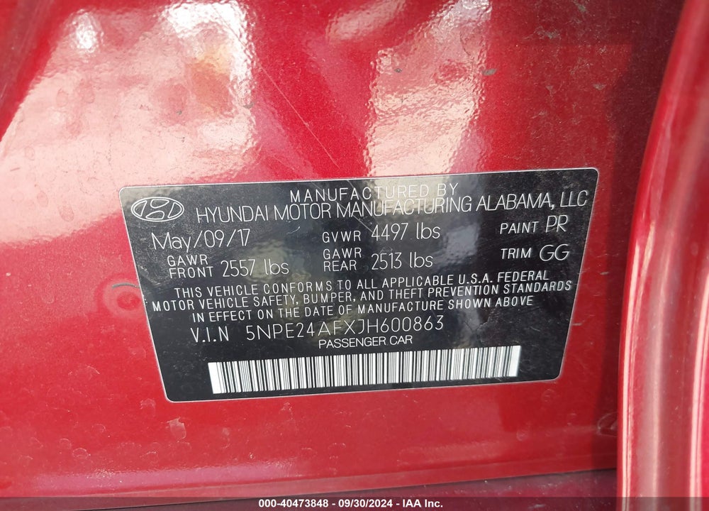 2018 HYUNDAI SONATA SE VIN: 5NPE24AFXJH600863