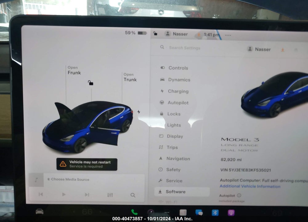 2019 TESLA MODEL 3 LONG RANGE/PERFORMANCE VIN: 5YJ3E1EB3KF535021