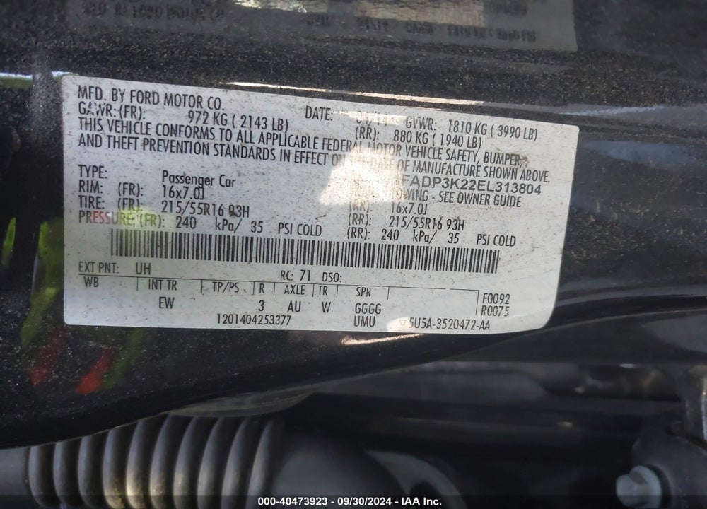 2014 FORD FOCUS SE VIN: 1FADP3K22EL313804