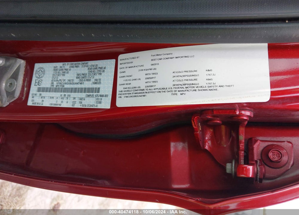 2016 FORD ESCAPE SE VIN: 1FMCU9GX6GUA47461
