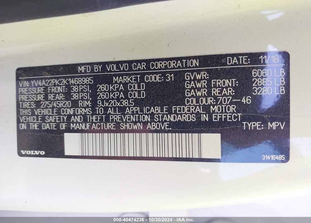 2019 VOLVO XC90 T6 MOMENTUM VIN: YV4A22PK2K1468985