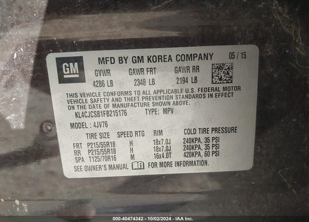 2015 BUICK ENCORE LEATHER VIN: KL4CJCSB1FB215176