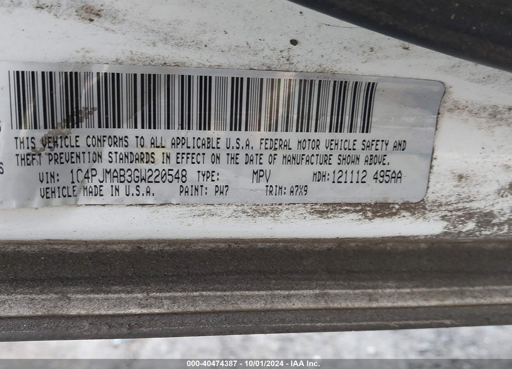 2016 JEEP CHEROKEE SPORT VIN: 1C4PJMAB3GW220548