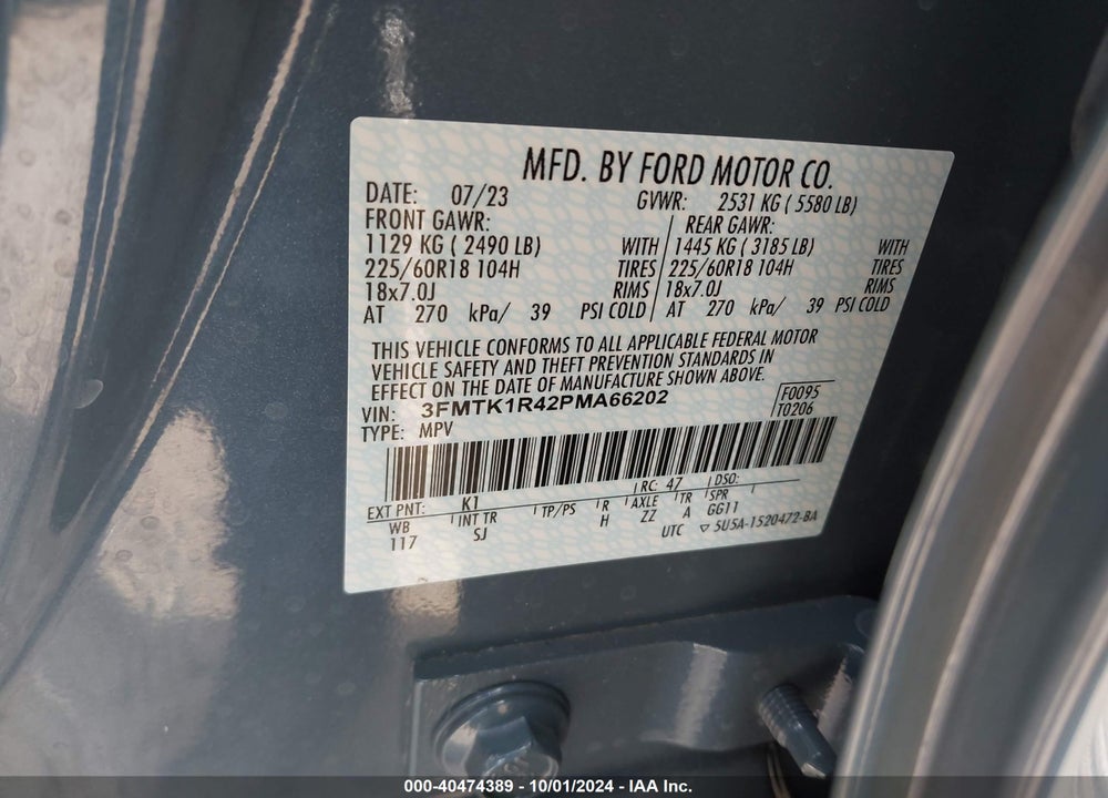 2023 FORD MUSTANG MACH-E SELECT VIN: 3FMTK1R42PMA66202