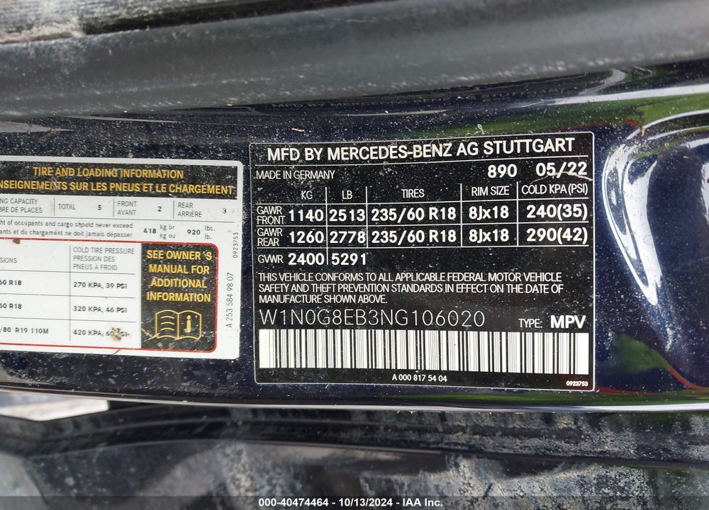 2022 MERCEDES-BENZ GLC 300 4MATIC SUV VIN: W1N0G8EB3NG106020