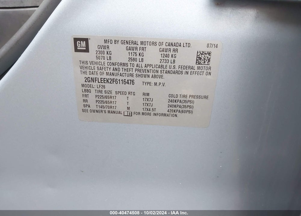 2015 CHEVROLET EQUINOX LS VIN: 2GNFLEEK2F6116476