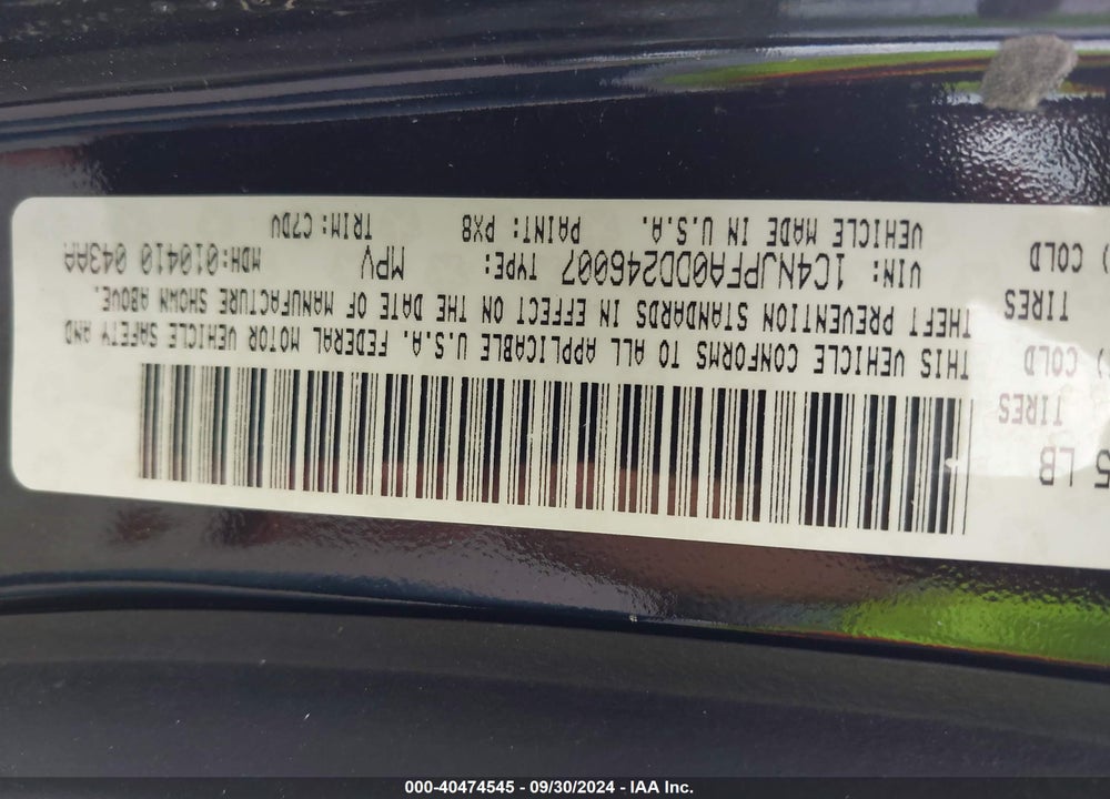 2013 JEEP PATRIOT LATITUDE VIN: 1C4NJPFA0DD246007