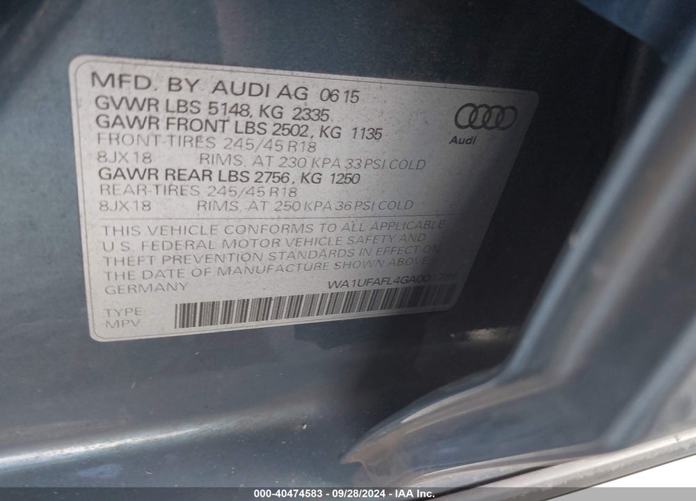 2016 AUDI ALLROAD 2.0T PREMIUM VIN: WA1UFAFL4GA001786
