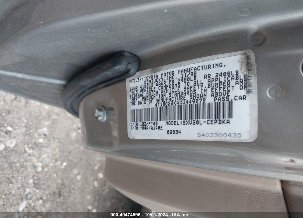 1999 TOYOTA CAMRY CE VIN: 4T1BG22K4XU449078