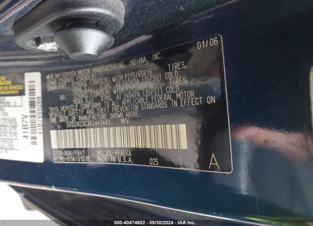 2006 TOYOTA SIENNA CE VIN: 5TDZA23C36S441441