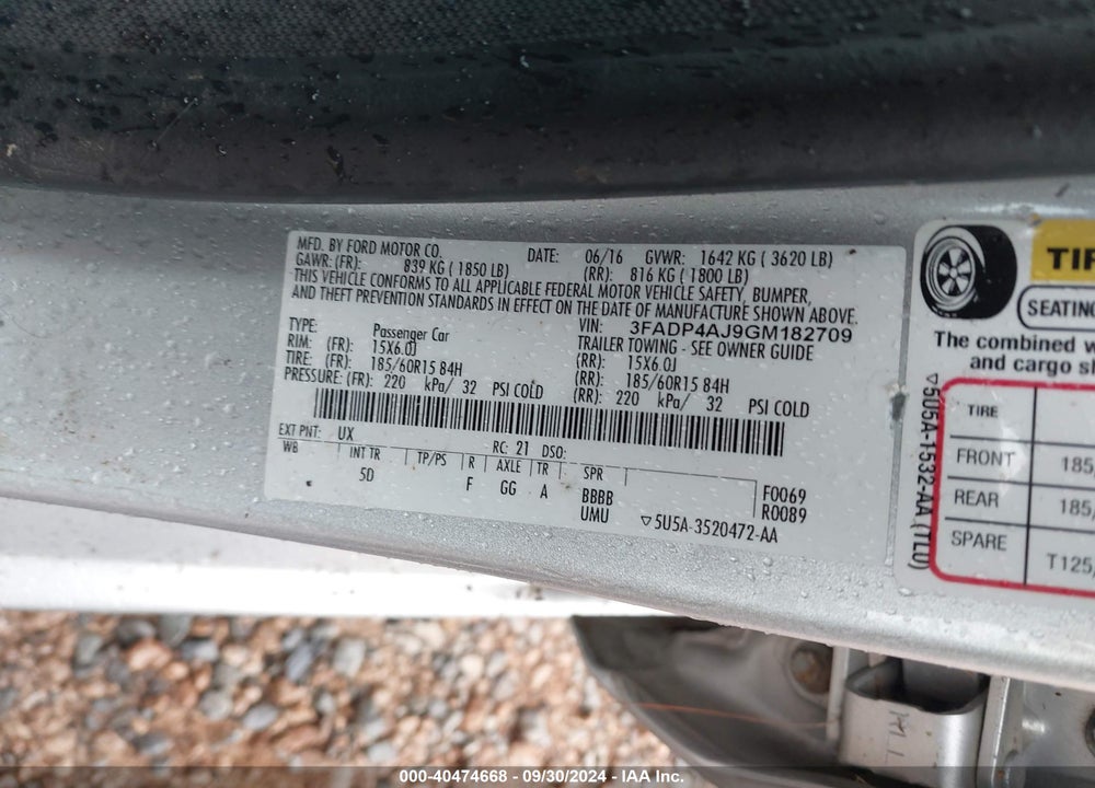 2016 FORD FIESTA S VIN: 3FADP4AJ9GM182709