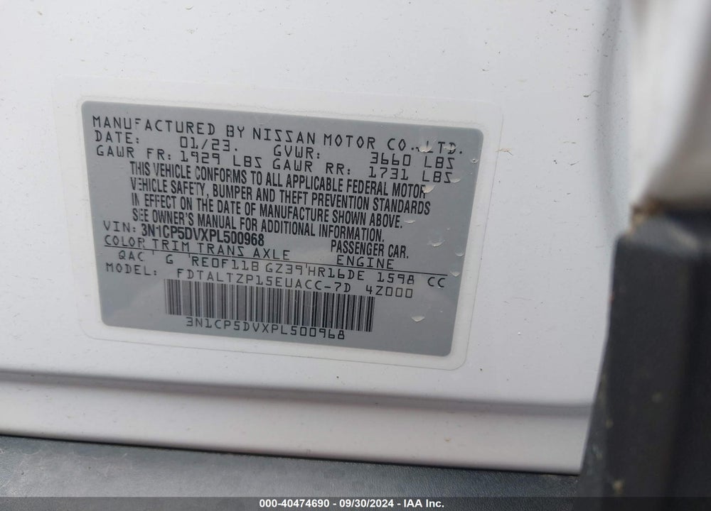 2023 NISSAN KICKS SR XTRONIC CVT VIN: 3N1CP5DVXPL500968