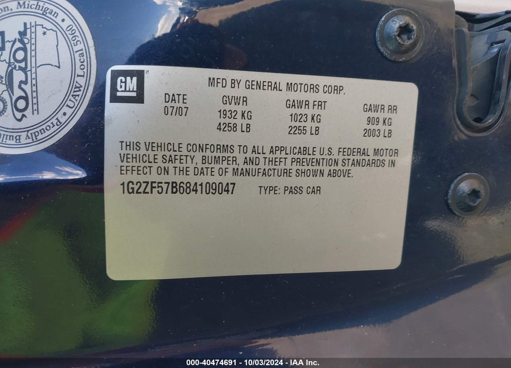 2008 PONTIAC G6 VALUE LEADER VIN: 1G2ZF57B684109047