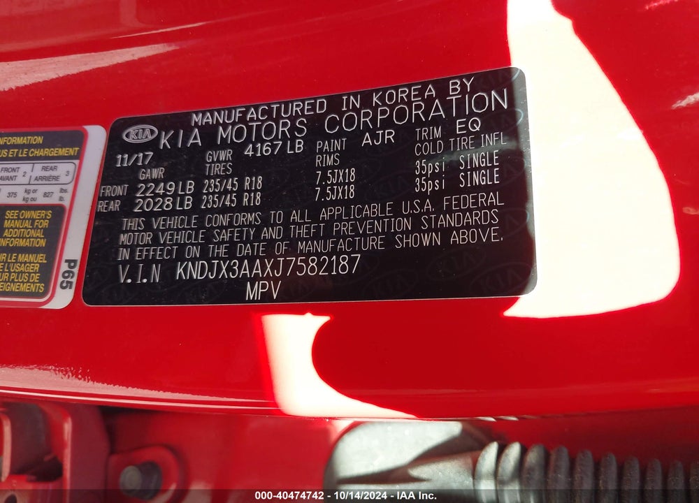 2018 KIA SOUL VIN: KNDJX3AAXJ7582187