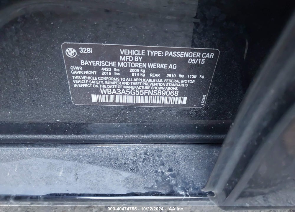 2015 BMW 328I VIN: WBA3A5G55FNS89068