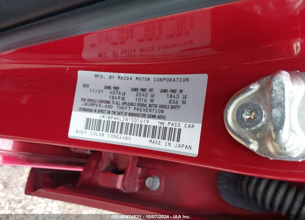 2022 MAZDA 3 SELECT VIN: JM1BPAKL5N1501419