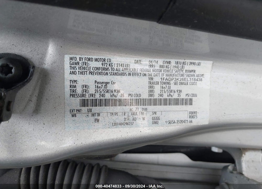 2014 FORD FOCUS SE VIN: 1FADP3K26EL318438