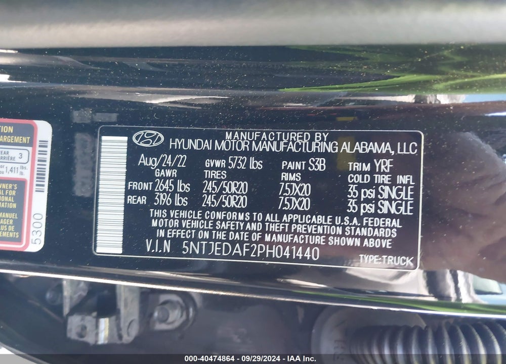 2023 HYUNDAI SANTA CRUZ LIMITED VIN: 5NTJEDAF2PH041440