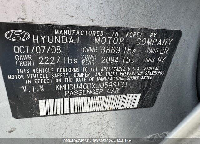 2009 HYUNDAI ELANTRA SE VIN: KMHDU46DX9U596131