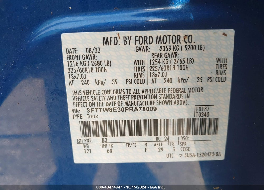 2023 MAVERICK FORD  LARIAT VIN: 3FTTW8E30PRA78009