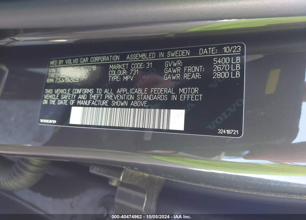 2024 VOLVO XC60 B5 CORE DARK THEME VIN: YV4L12RK6R1822218