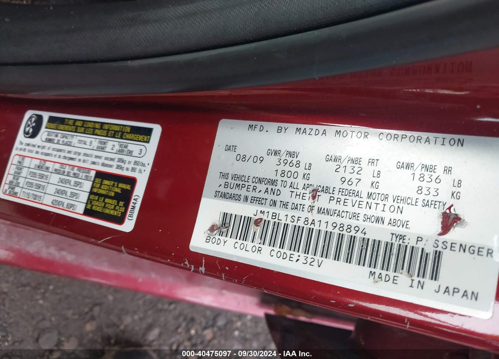 2010 MAZDA 3 I TOURING VIN: JM1BL1SF8A1198894