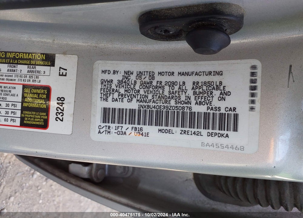2009 TOYOTA COROLLA LE VIN: 1NXBU40E39Z050876
