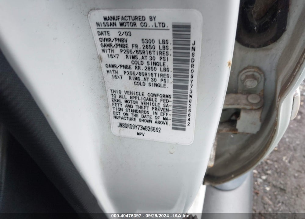 2003 NISSAN PATHFINDER SE VIN: JN8DR09Y73W826642