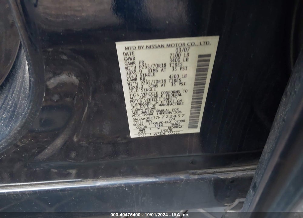 2007 NISSAN ARMADA VIN: 5N1AA08C37N722457