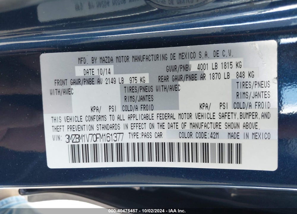 2015 MAZDA 3 I TOURING VIN: 3MZBM1V70FM161377