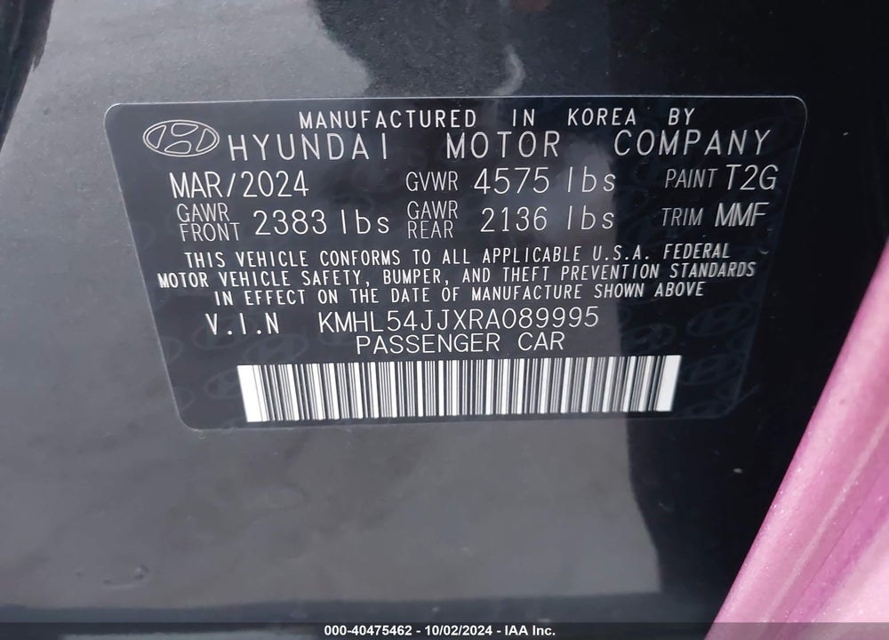 2024 HYUNDAI SONATA HYBRID LIMITED VIN: KMHL54JJXRA089995