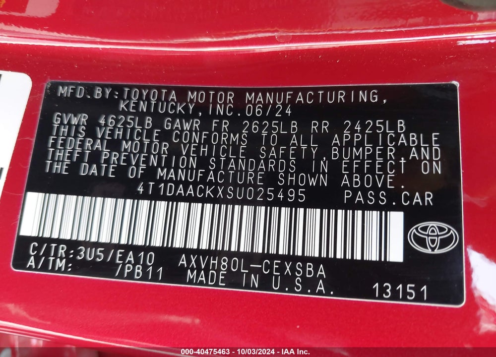 2025 TOYOTA CAMRY SE VIN: 4T1DAACKXSU025495