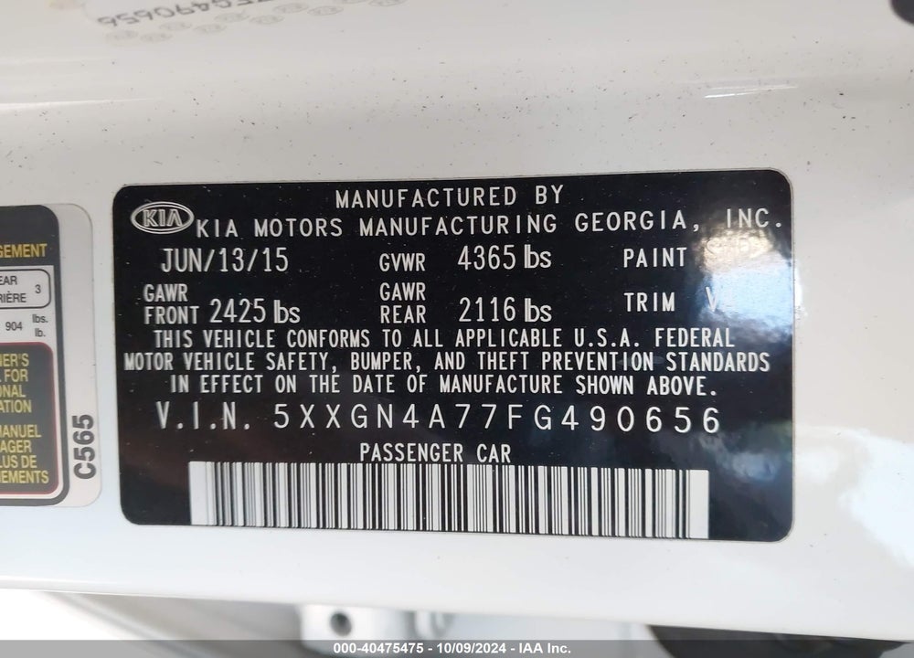 2015 KIA OPTIMA EX VIN: 5XXGN4A77FG490656