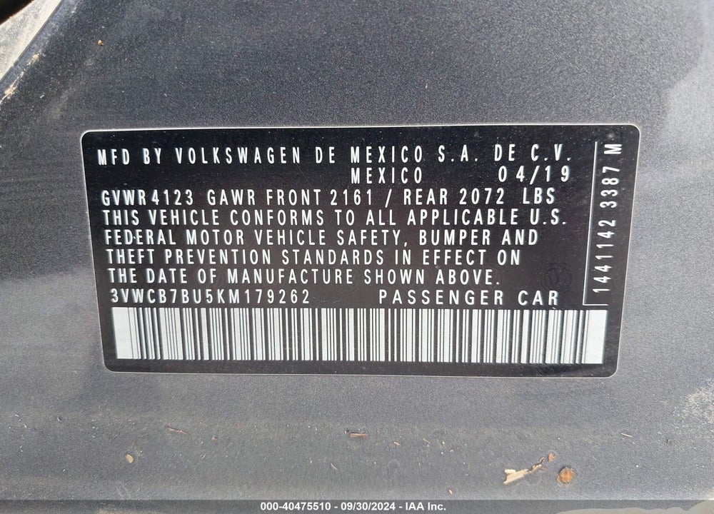 2019 VOLKSWAGEN JETTA 1.4T R-LINE/1.4T S/1.4T SE VIN: 3VWCB7BU5KM179262