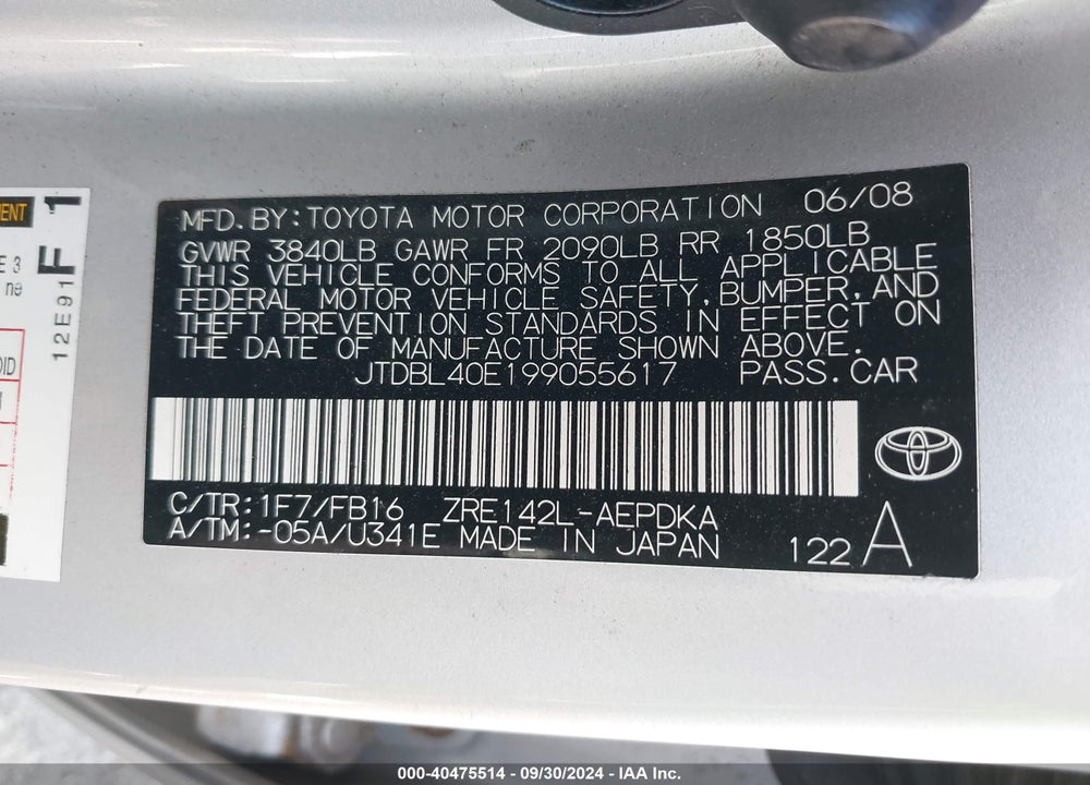 2009 TOYOTA COROLLA LE VIN: JTDBL40E199055617