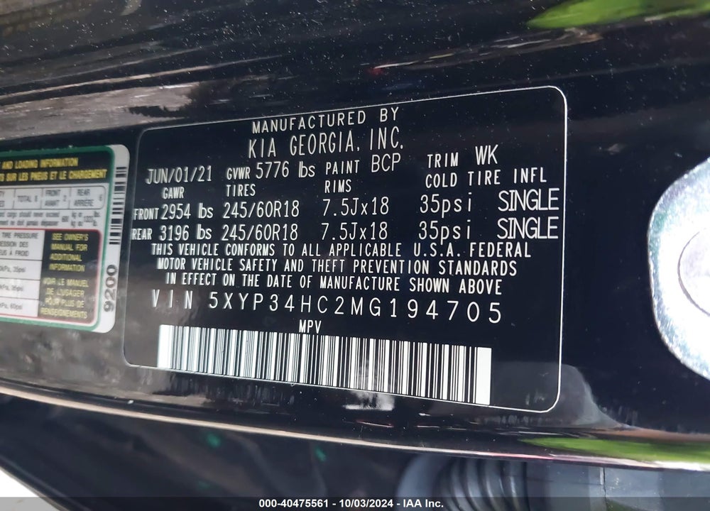 2021 KIA TELLURIDE EX VIN: 5XYP34HC2MG194705