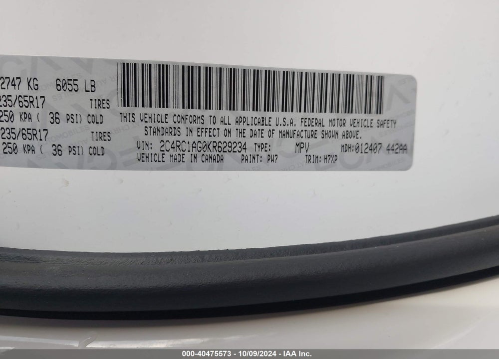 2019 CHRYSLER PACIFICA L VIN: 2C4RC1AG0KR629234