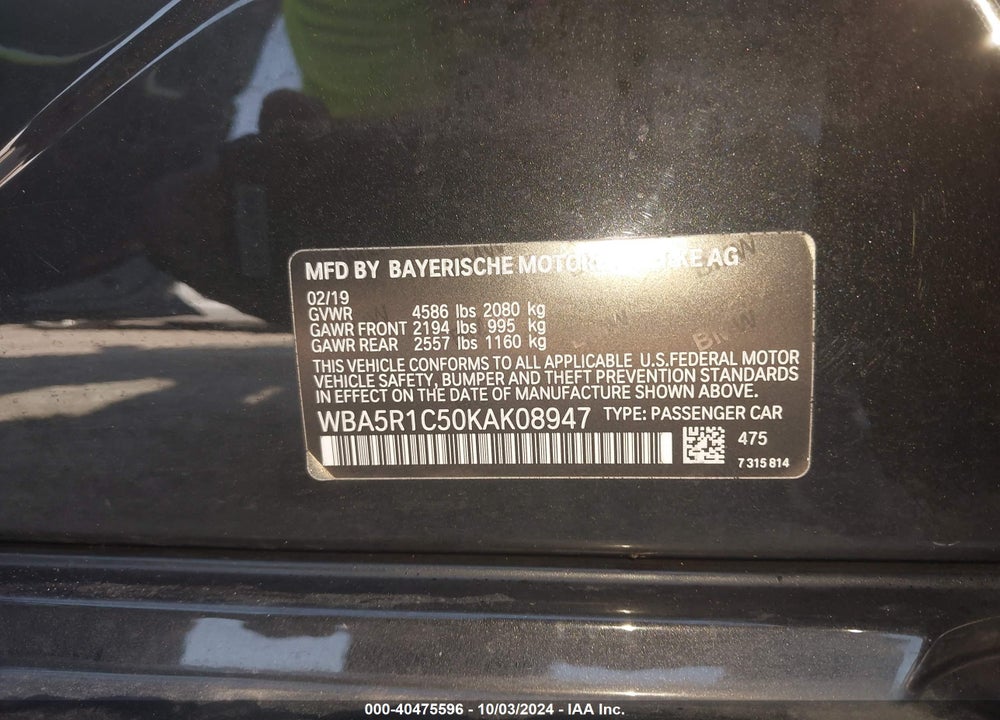 2019 BMW 330I VIN: WBA5R1C50KAK08947